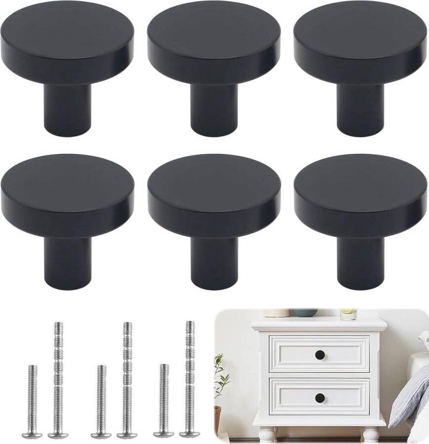 6 stuks meubelknoppen kastknoppen kastgrepen deurknop ladeknoppen 30 mm met twee soorten schroeven voor kast kledingkast ladeknop commode deurgrepen (zwart)