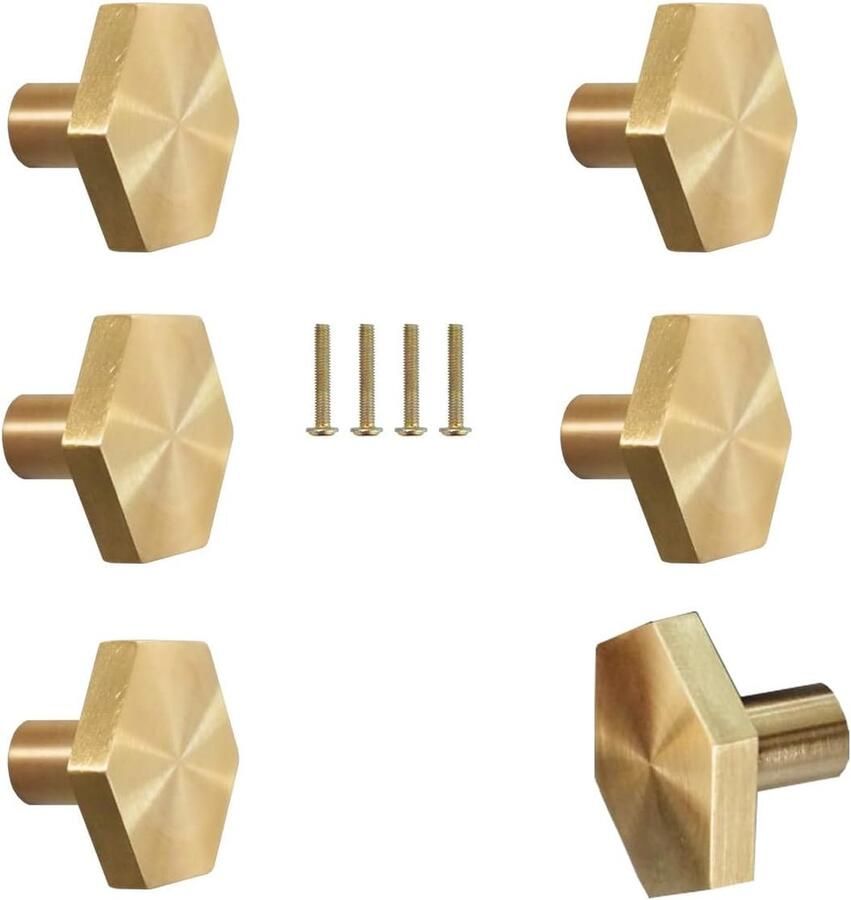 6 stuks meubelknoppen messing goud decoratieve ladeknoppen kastknoppen zeshoek voor kledingkast deur kastdeuren en woondecoratie 27 mm met 25 mm schroeven deurgarnituur stootgreep