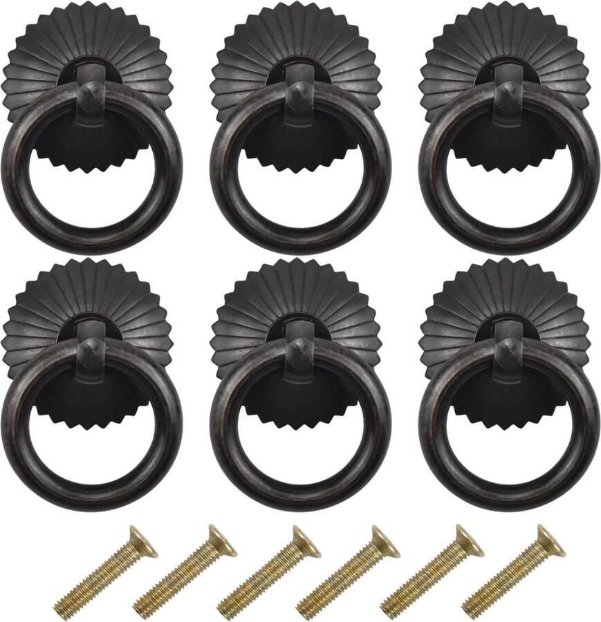 6 stuks meubelknoppen vintage keukenkast kledingknop antieke lade trekken ring handgrepen ladegrepen voor meubels kast commode deur meubelknop laden ringogen handgrepen (zwart)