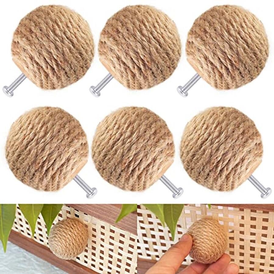 6 Stuks Nautische Ladegrepen met Jute Touw Boho Decoratie voor Kasten en Meubilair