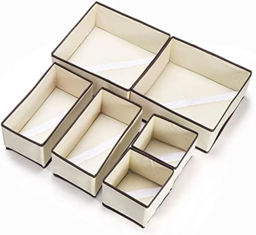 6 stuks opvouwbare opbergdozen van stof voor kast lade-organizer van vliesstof met drie maten scheidingsbox met laden voor sokken stropdassen (ivoor)
