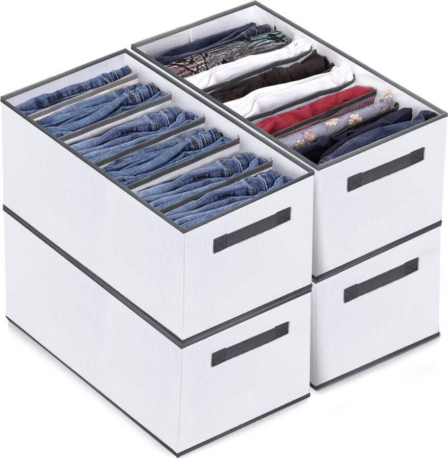 6 stuks organizer kledingkastdozen bestelsysteem broeken kledingkast opvouwbaar stapelbare lade-inzetstukken voor kledingkasten jeans overhemden kleding 36 x 24 x 20 cm 7 compartimenten Grijs