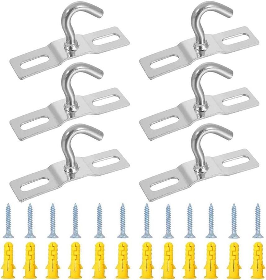 6 stuks plafondhaken van roestvrij staal inclusief schroeven Voor hanglampen plantenmanden en ventilatoren Zilverkleurig Stevig en robuust Eenvoudig te monteren