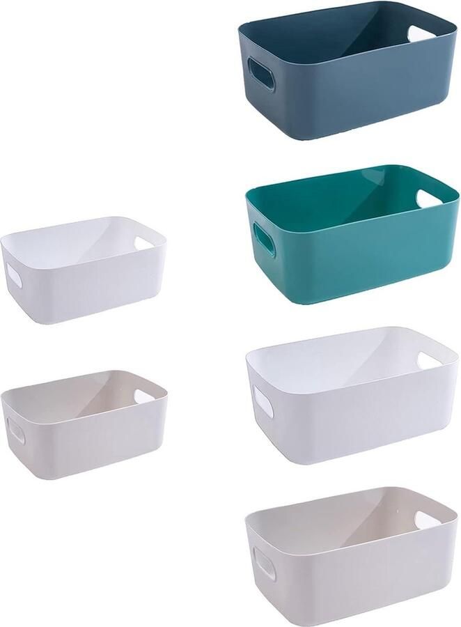 Kleine Opbergdozen Veelzijdige Mini-opbergmanden 6 stuks Blauw Groen Wit Grijs Plastic