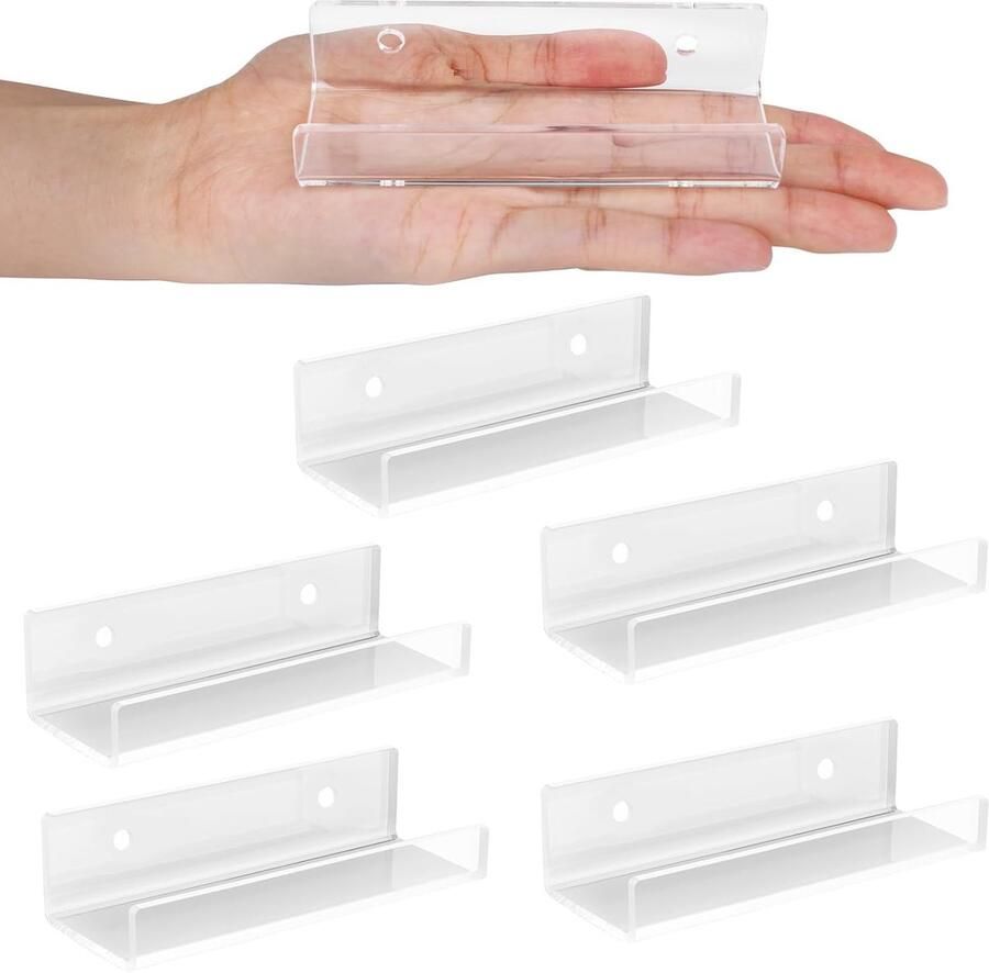 6 stuks Platenrek Transparant acryl platenrek Wandmontage platenrek Zwevend wandrek voor badkamer slaapkamer woonkamer Lengte 10 cm Acryl displayrek CD-platenrek Transparant