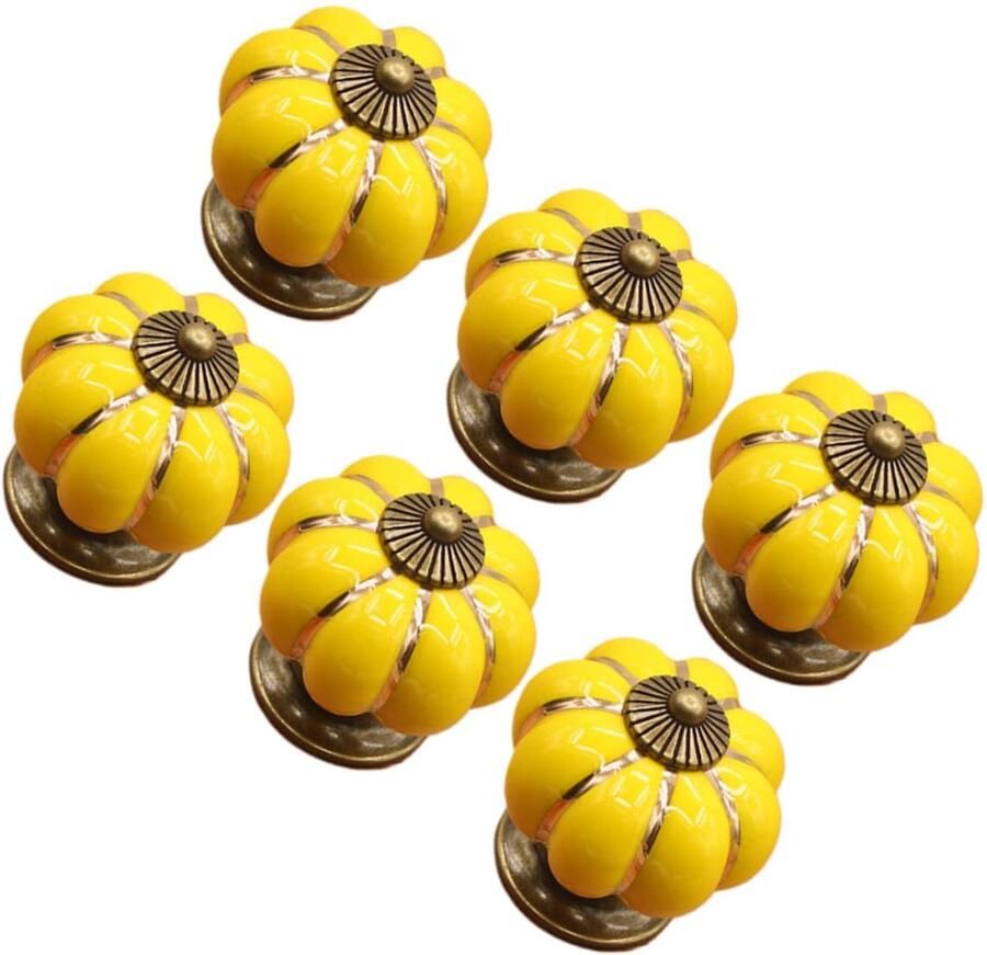 6-stuks pompoen keramische handgrepen pompoen knoppen keramische deurknoppen keramische kastknoppen pompoen keramische meubelknoppen met schroeven voor deuren keukenkasten lades dressoirs geel