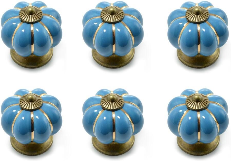 6-stuks pompoen keramische handgrepen pompoen knoppen keramische deurknoppen keramische kastknoppen pompoen keramische meubelknoppen met schroeven voor deuren keukenkasten lades dressoirs blauw