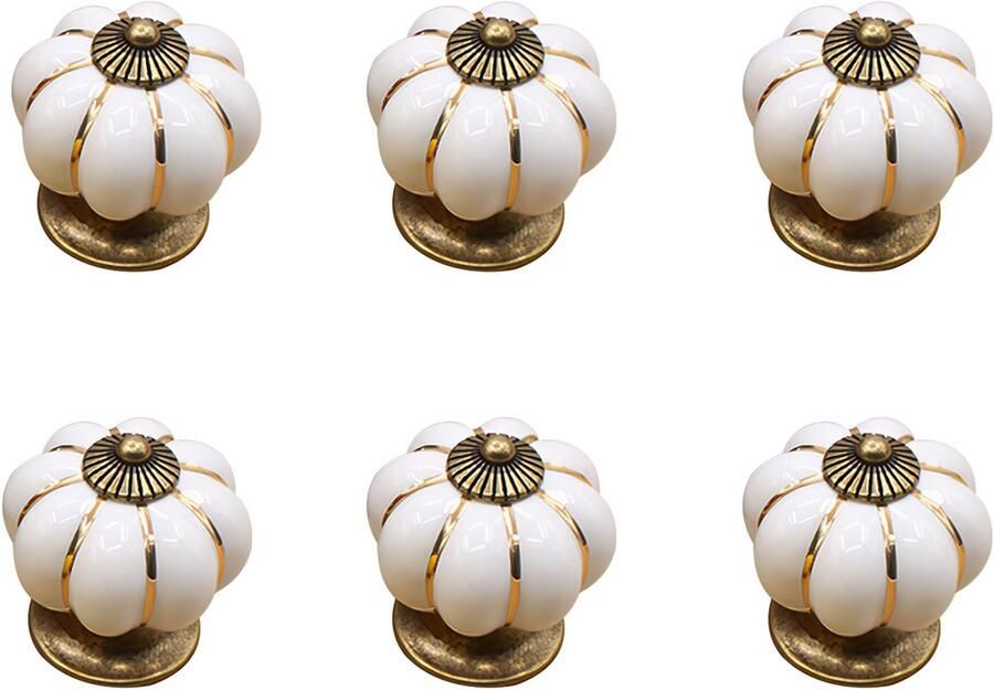 6-stuks pompoen keramische handgrepen pompoen knoppen keramische deurknoppen keramische kastknoppen pompoen keramische meubelknoppen met schroeven voor deuren keukenkasten lades dressoirs wit