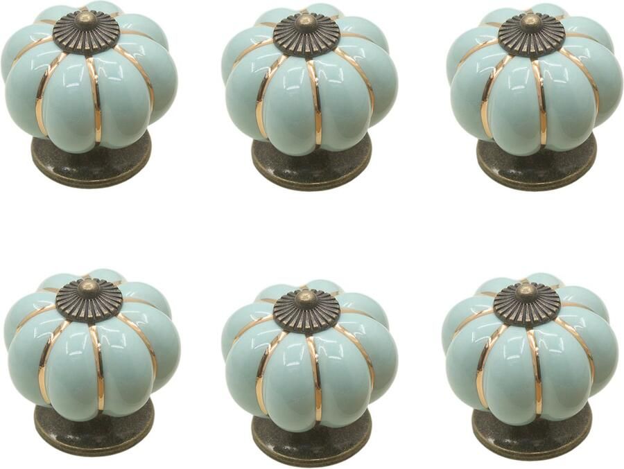 6-stuks pompoen keramische handgrepen pompoen knoppen keramische deurknoppen keramische kastknoppen pompoen keramische meubelknoppen met schroeven voor deuren keukenkasten lades dressoirs lichtgroen