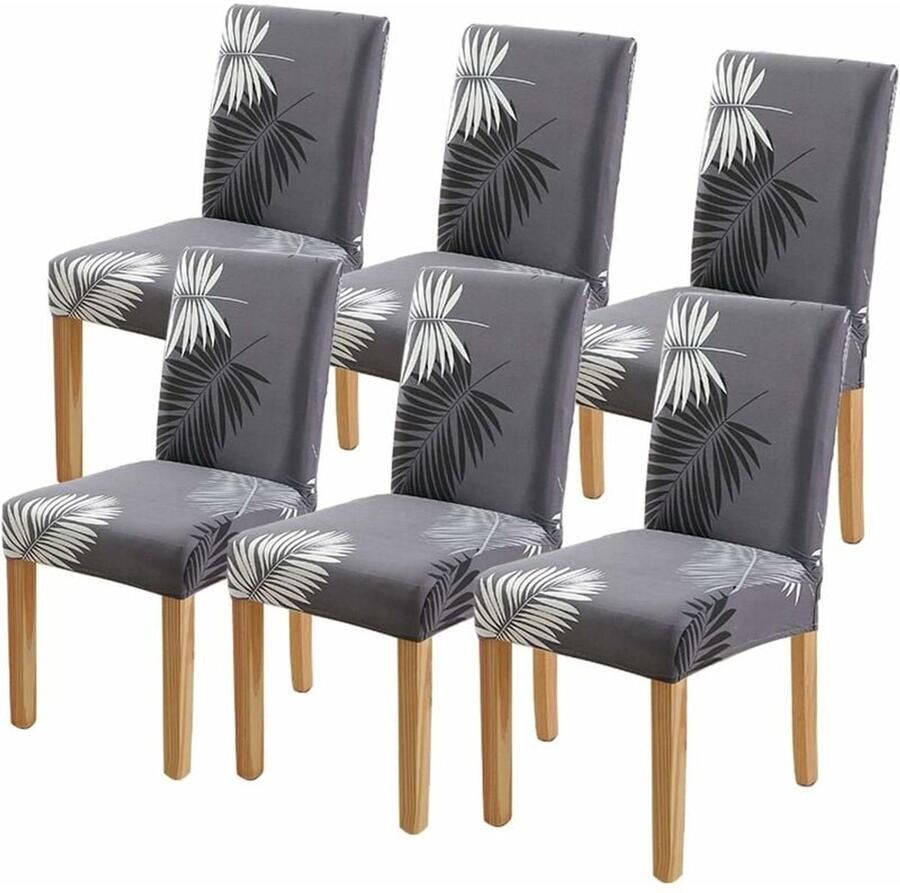 6 stuks rekbare stoelhoezen voor eetkamer Stoelbescherming Bedrukt Huis Hotel Bruiloft Vergadering (Grijs)