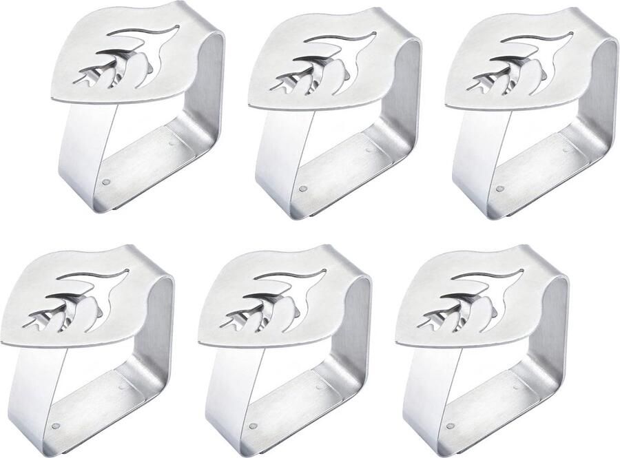 6 stuks roestvrij stalen tafelkleedklemmen tafelkleedhouder voor dikke tafels tuintafel picknick buiten barbecue bruiloft doe-het-zelf party bladvormig 6 stuks