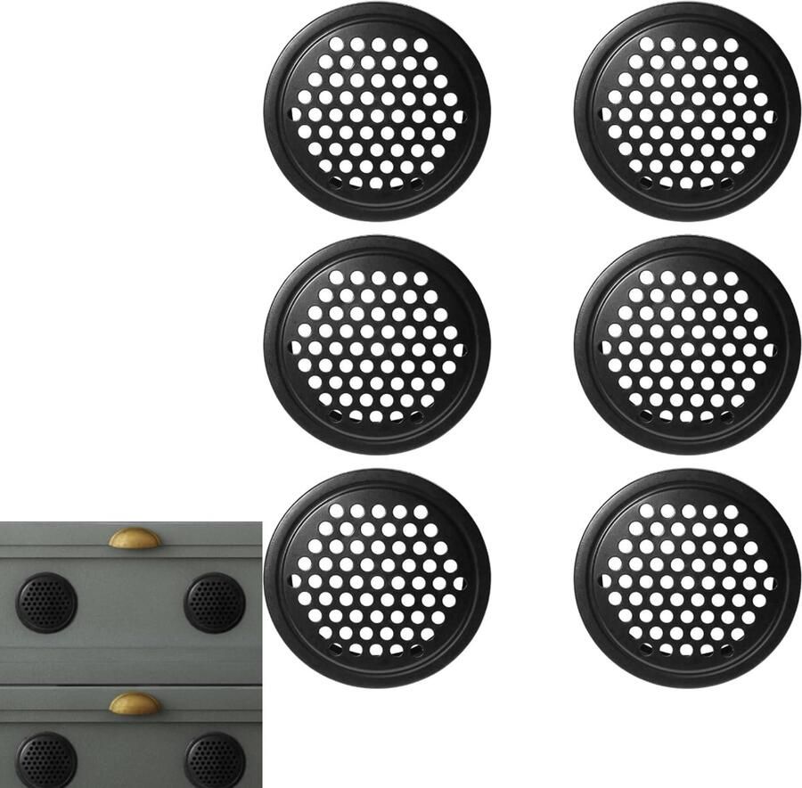 6 stuks roestvrijstalen ventilatieroosters ronde lamellen ventilatieroosters voor badkamer keuken kast kledingkast 53 mm (zwart)