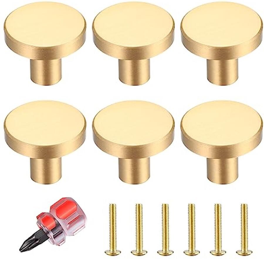 6 Stuks Ronde Kastknoppen Gouden Messing Deurknoppen voor Meubels