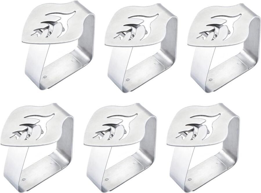 6 Stuks RVS Tafelkleed Clips Set Tafelklemmen van Roestvrij Staal Tafeldoekklemmen Set Geschikt voor Thuis Keuken Bruiloftstafel Bruiloft Familiepicknick