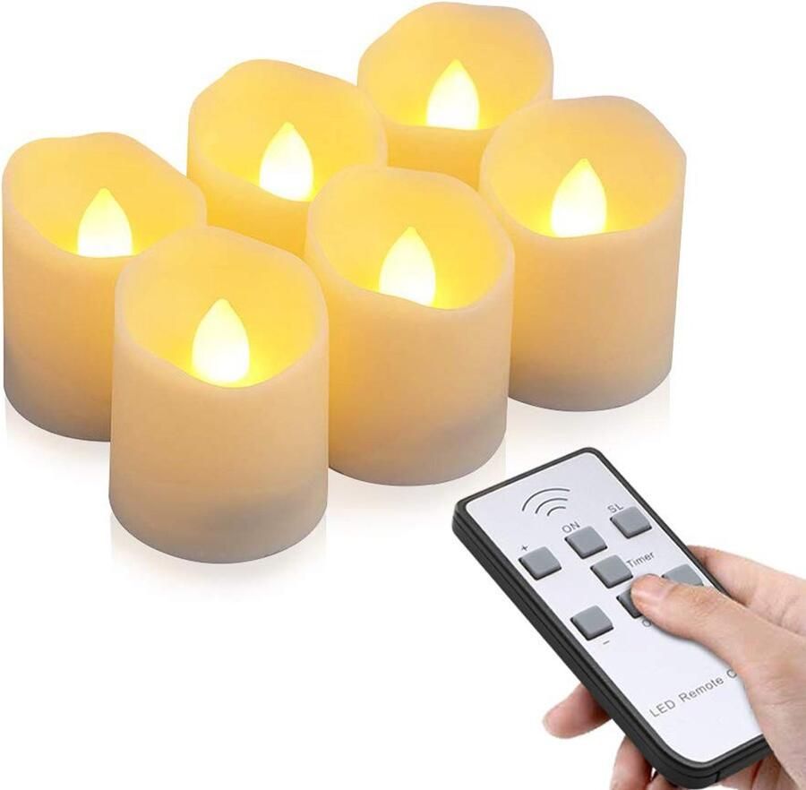 6 stuks simulatie kaars timing lamp afstandsbediening USB opladen kaars lamp verjaardagsfeest warme kleuren