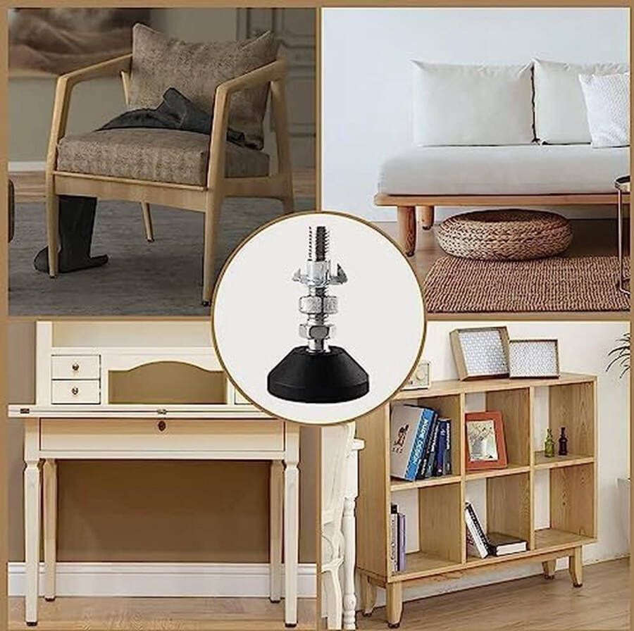 6 stuks stelvoet M8 x 40 mm instelschroef M8 meubelvoet sokkelvoet kan 400 kg dragen verstelbare voeten stelschroef stelplaat stelvoet maximaal 15 ° helling (6 stuks M8 x 40 mm)