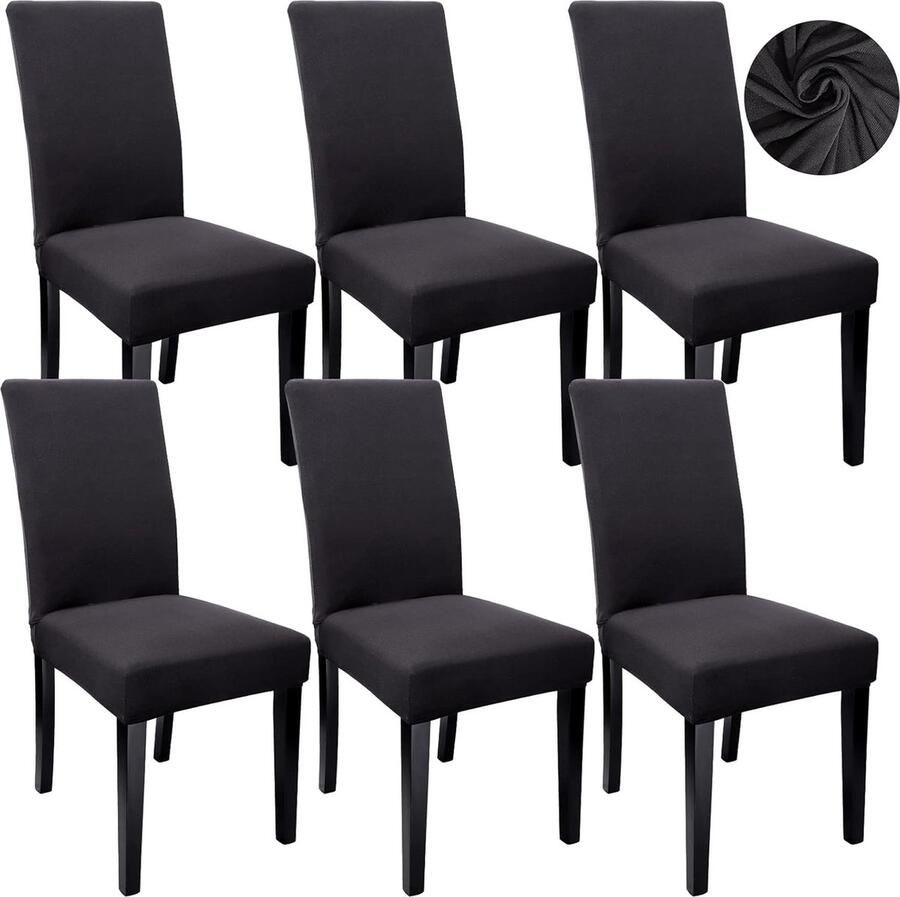6 stuks stoelhoezen stretch stoelhoes voor eetkamerstoelen afneembaar wasbaar stretch moderne elastische stoelhoes voor bruiloft feesten eetkamer hotel banket decoratie (zwart)