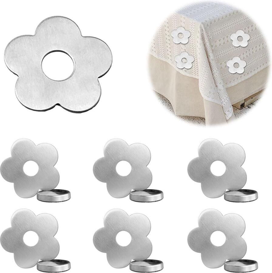 6 stuks tafelkleedverzwarers magnetisch voor buiten roestvrij staal magneten koelkast voor magneetbord tafelkleedhouder voor tuin picknick feest keuken en restaurant (bloem