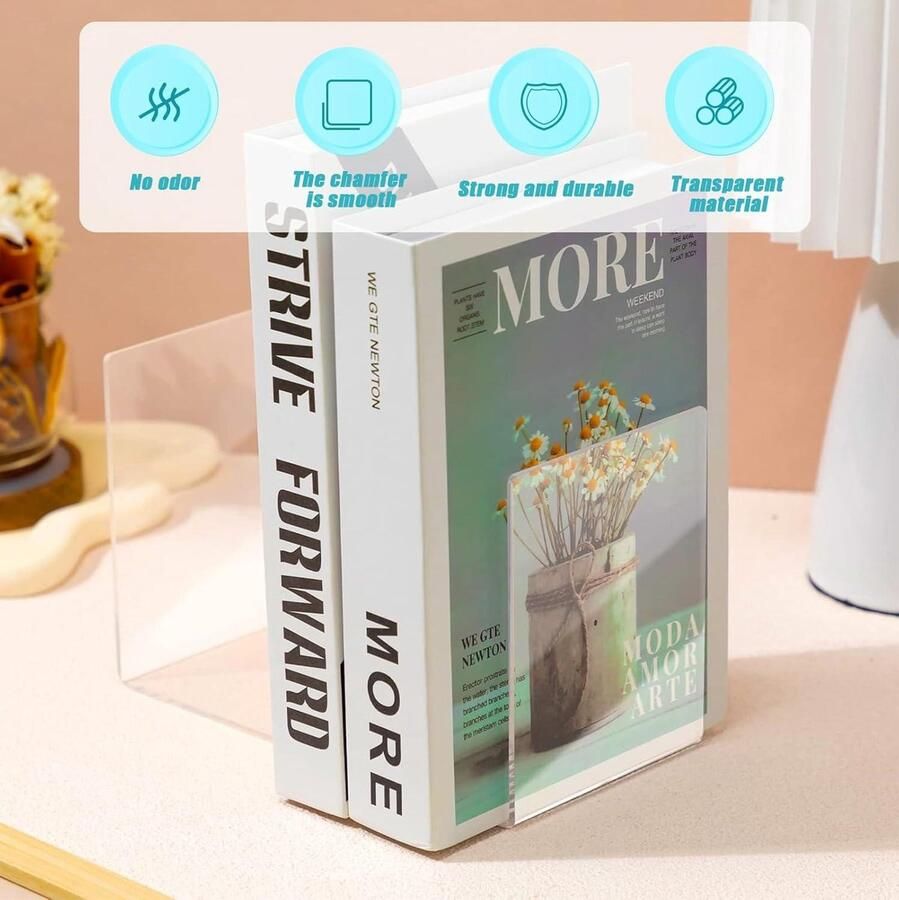 6 stuks transparante acryl boekensteunen antislip heavy duty boekenstandaard voor plank bibliotheek school kantoor slaapkamer en bureau boeksteun