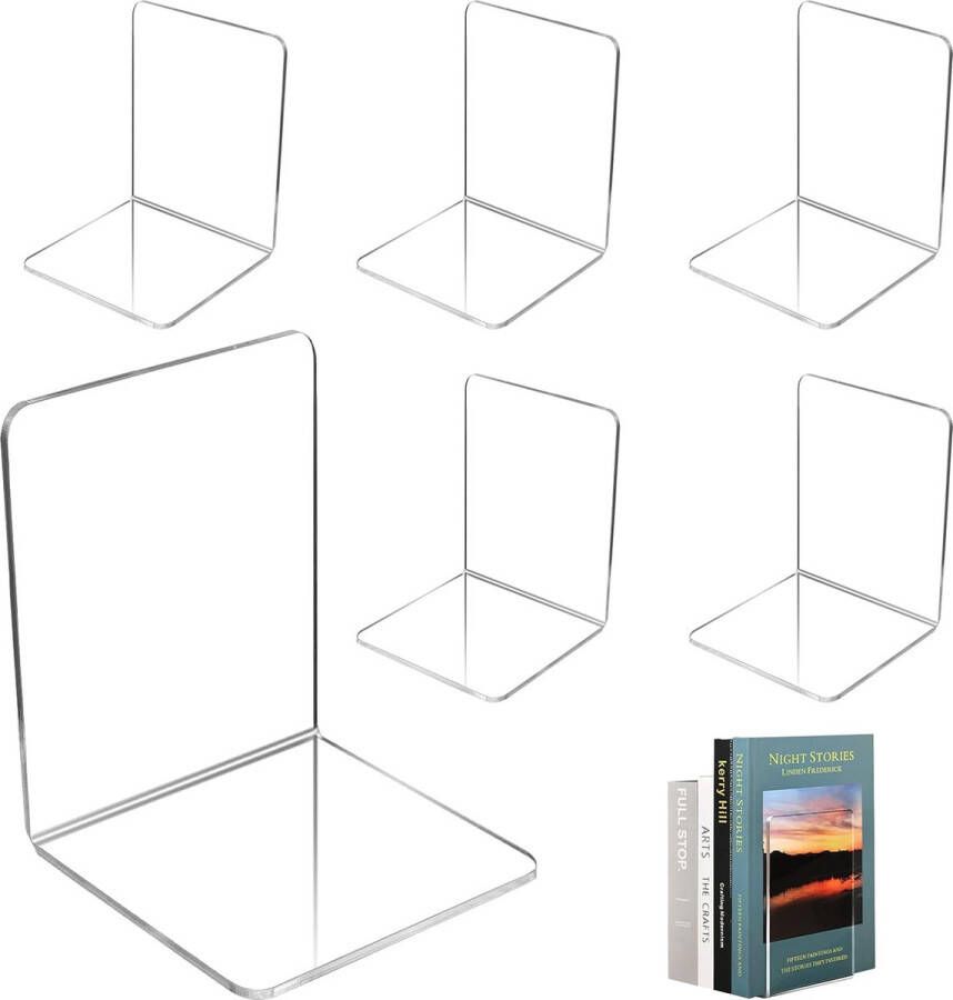 6 stuks transparante boekenstandaard van acryl transparante boekensteunen robuuste boekenhouders geschikt voor school thuis kantoor bibliotheek slaapkamer en bureauorganisatie 10 x 10 x 13 cm