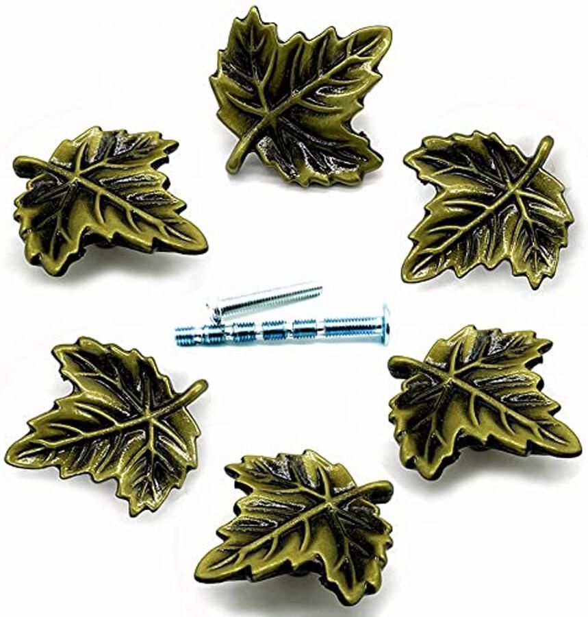 6 Stuks Unieke Bronzen Gebladerte Ladeknoppen Stevige Antieke Kastknoppen voor Dressoirs en Meubels
