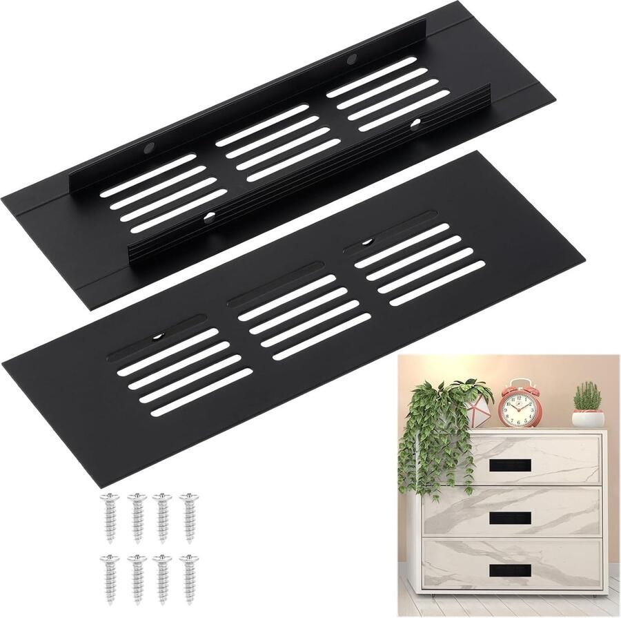 6 stuks ventilatieroosters cover -150 x 50 mm aluminiumlegering keukenplint ventilatieroosters -interne ventilatieafdekking ventilatieroosters -ventilatiehoes voor kast kledingkast -zwart