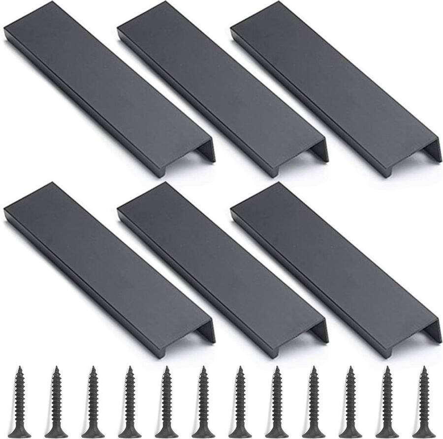 6 stuks verborgen aluminium kastgrepen zwart met schroeven midden gat 96 mm voor kledingkast slaapkamer