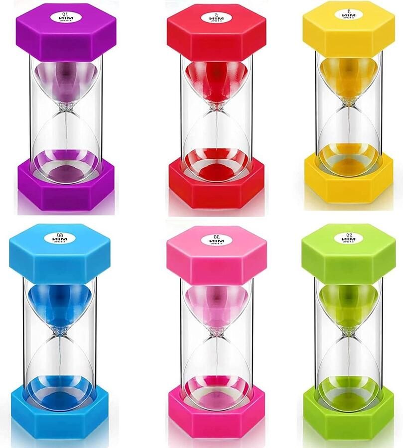 6 stuks zandloper voor kinderen tijdmeter keukentimer tijdweergave tandenpoetsen kinderdagverblijf kantoor spelrekwisieten leerklok keuken woningen eierhorloges
