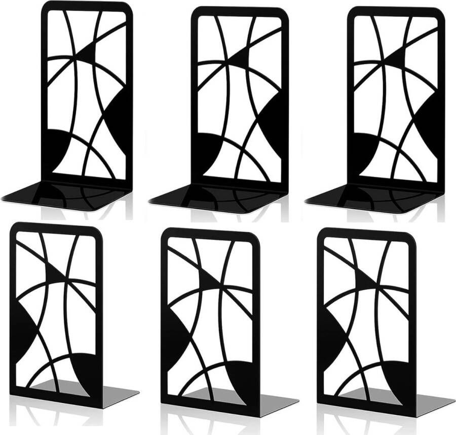 6 stuks zwarte metalen boekensteunen decoratieve boekenkast met doorbraakrooster