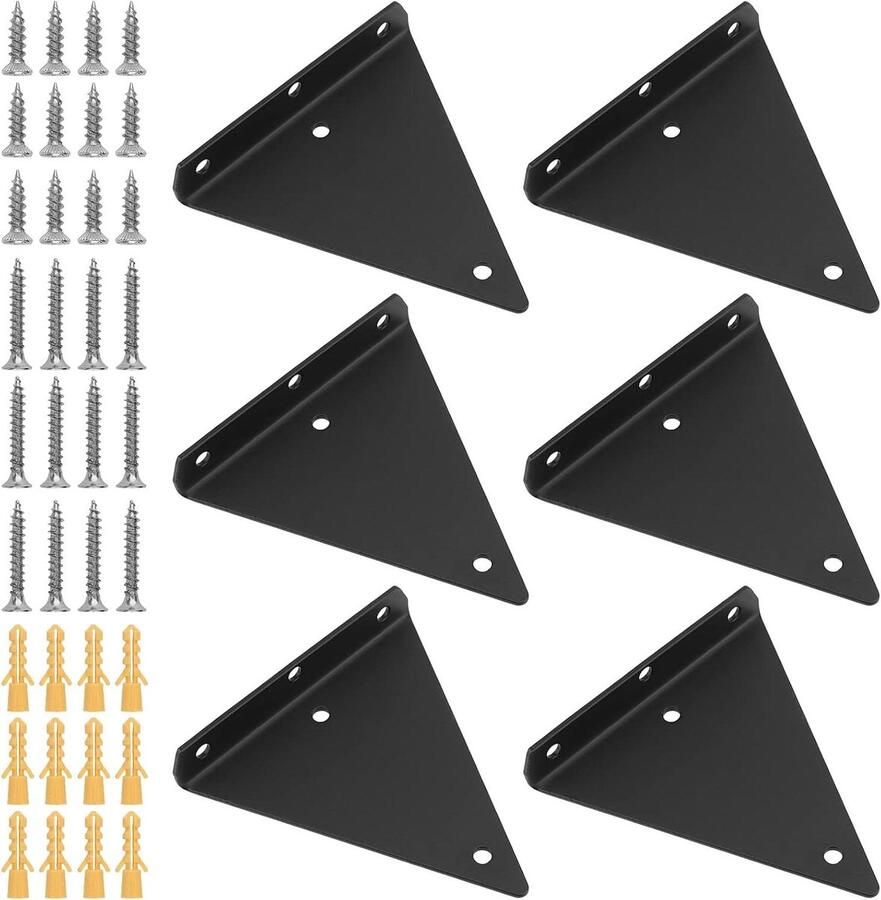 6 stuks zwarte metalen plankhouders 140 x 130 x 26 mm Onzichtbare wandhouder Driehoekige zwevende plankdragers Draagkracht 10 kg Inclusief bevestigingsonderdelen