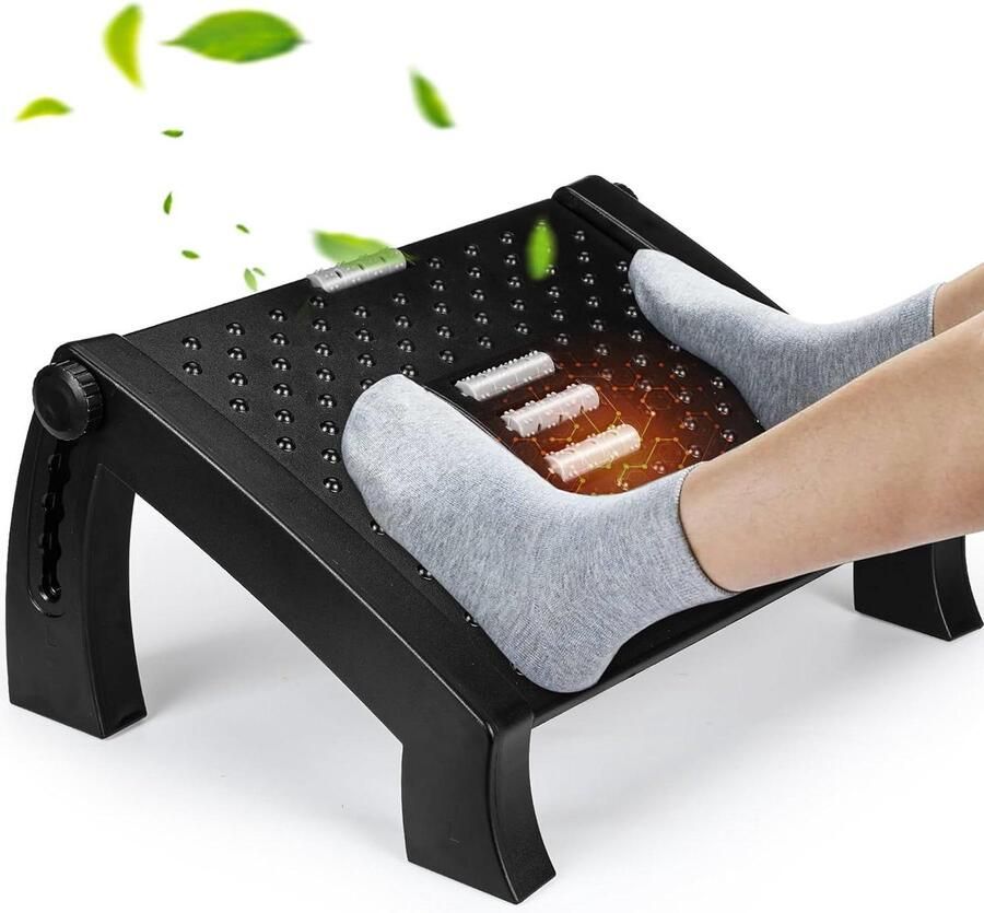 6 verstelbare ergonomische voetsteunen voetenbank met rolmassage voor drukontlasting antislip (Victop) Foot rest