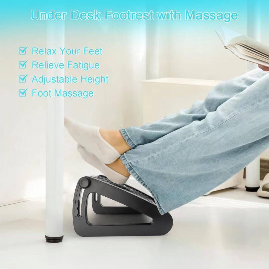 6 Verstelbare voetenbank in hoogte verstelbare voetenbank ergonomische antislip voetensteun met massagefunctie voor ontlast benen knieën en rug voor kantoor en thuis