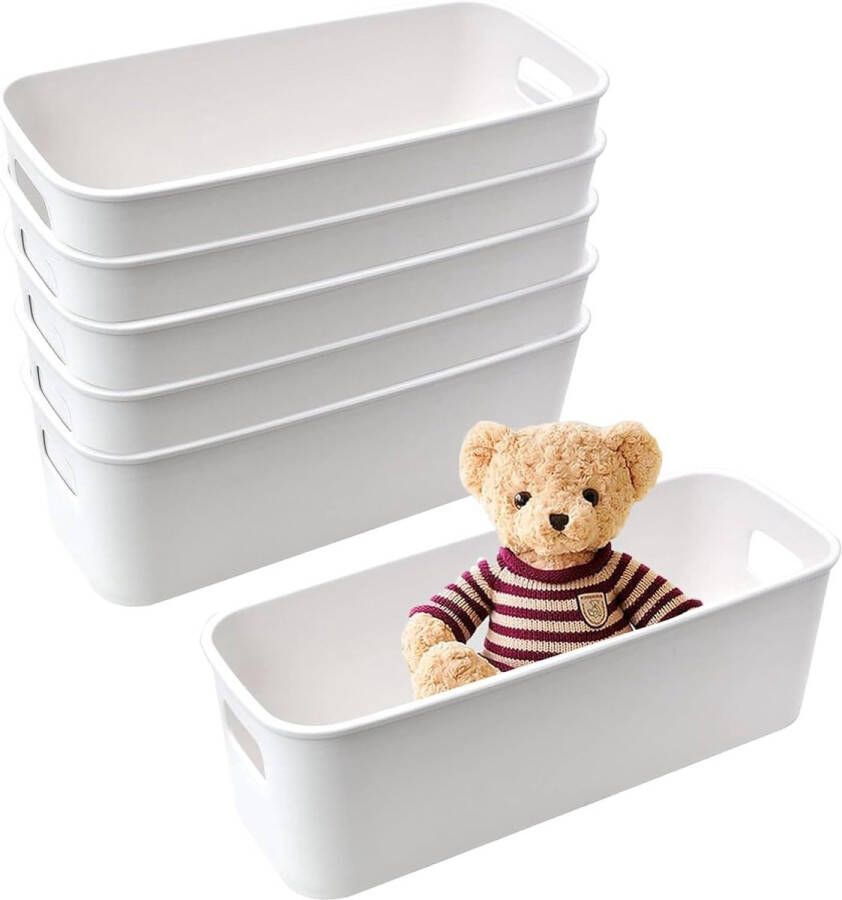 6 x plastic opbergdozen plastic opbergmanden opbergdoos slanke lange witte rechthoekige opbergmand organizerbox met handgrepen voor keuken badkamer plank kast
