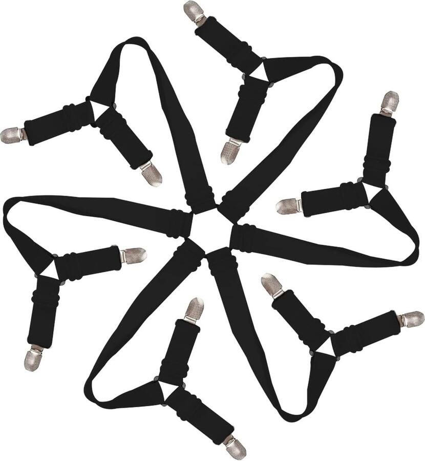 6 Zijden Sheet Tensioner Elastic，Adjustable Elastic Bed Sheet Tensioner Bed Sheet Holder For Fixing All Kinds of Round and Square Bed Linen (Black) - Foto 2