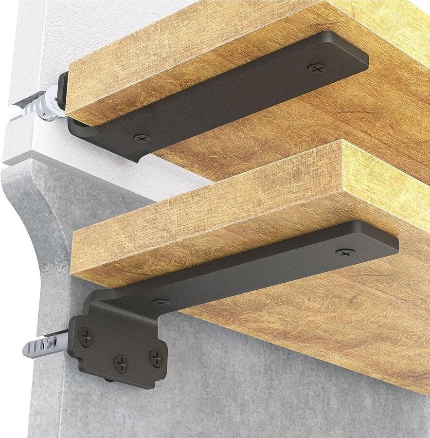 6 Zwarte Zwevende Plankbeugels 25 cm Metaal Draagvermogen 75 kg Wandplank Steunbeugels Set van 6 stuks