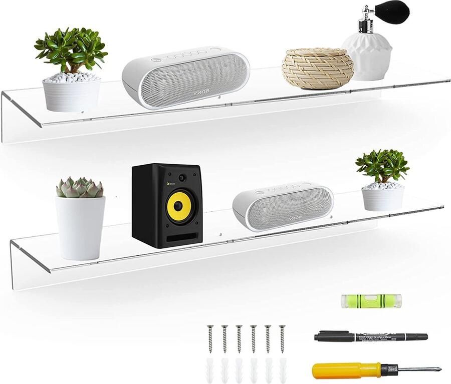 Heldere Zwevende Planken 60 cm Acryl Wandplank Voor Planten en Boeken Set van 2 - Foto 2
