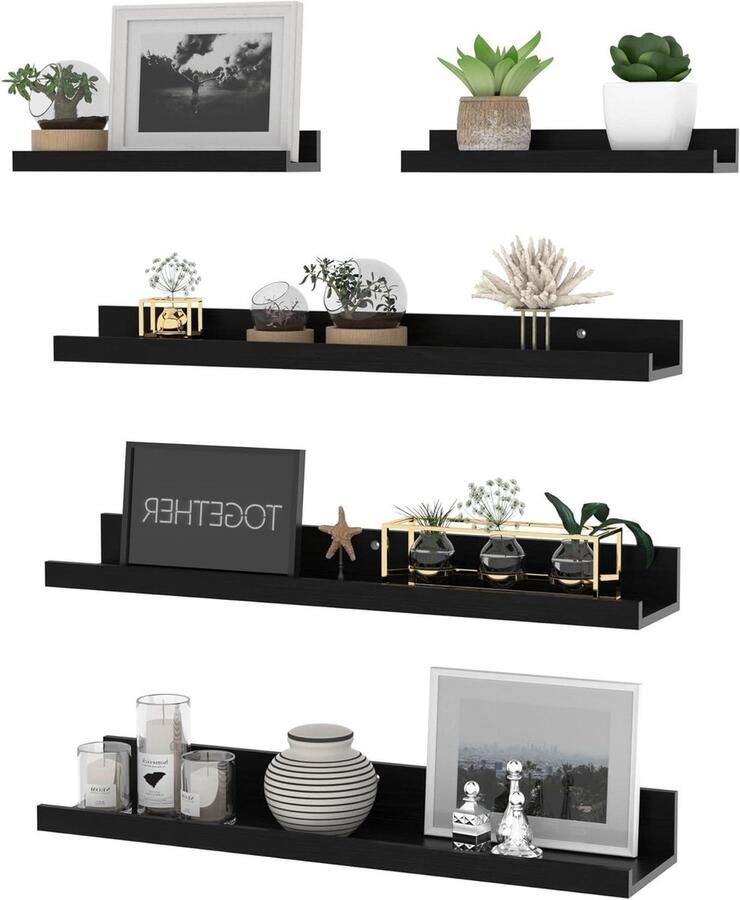 60 cm lang zwevend wandrek van zwart hout set van 5 fotolijsten in verschillende maten voor woonkamer keuken kinderkamer slaapkamer of kantoor
