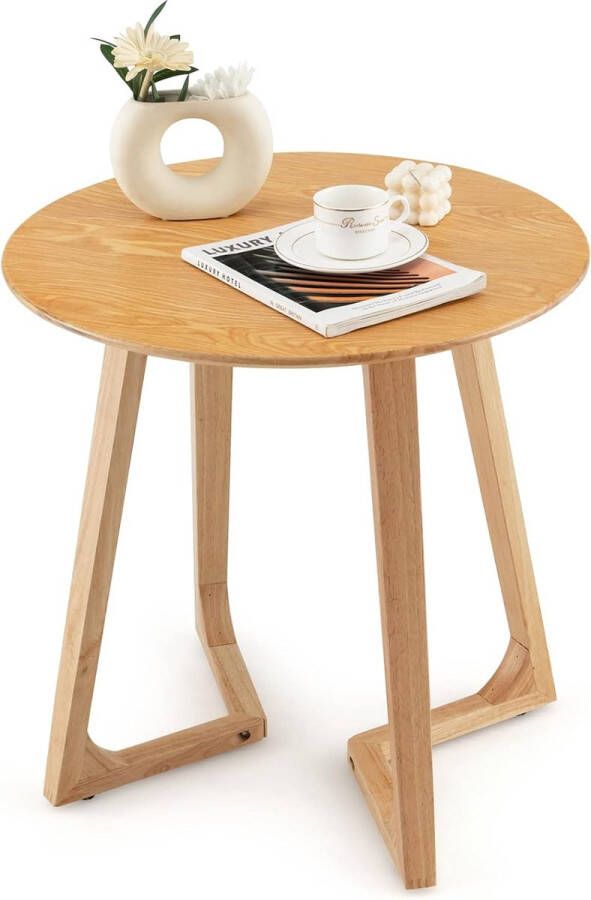 60 cm ronde bijzettafel van hout koffietafel laptoptafel belastbaar tot 50 kg salontafel voor woonkamer slaapkamer