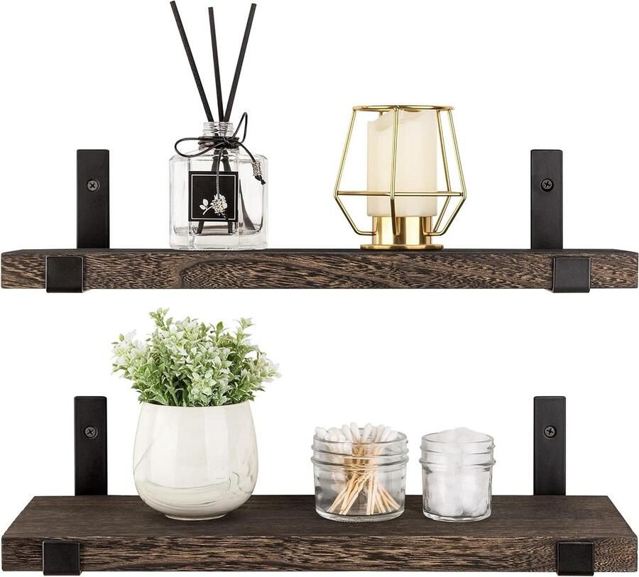 60 cm Rustieke Zwevende Houten Wandplanken Woonkamer Slaapkamer Keuken Badkamer Set van 2 met Beugels
