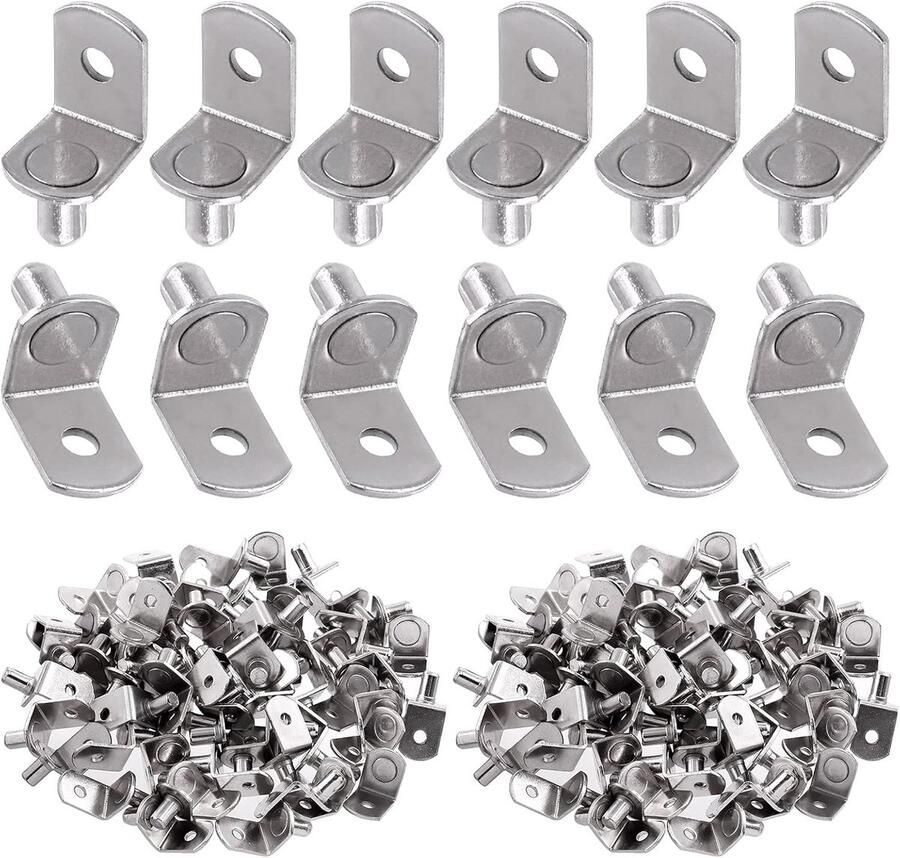 60 stuks L-plankstiften 6 mm zilveren steunen met gat verchroomde stalen plankpennen houder kastklemmen houder voor rek gaten op boekenkast 6 mm