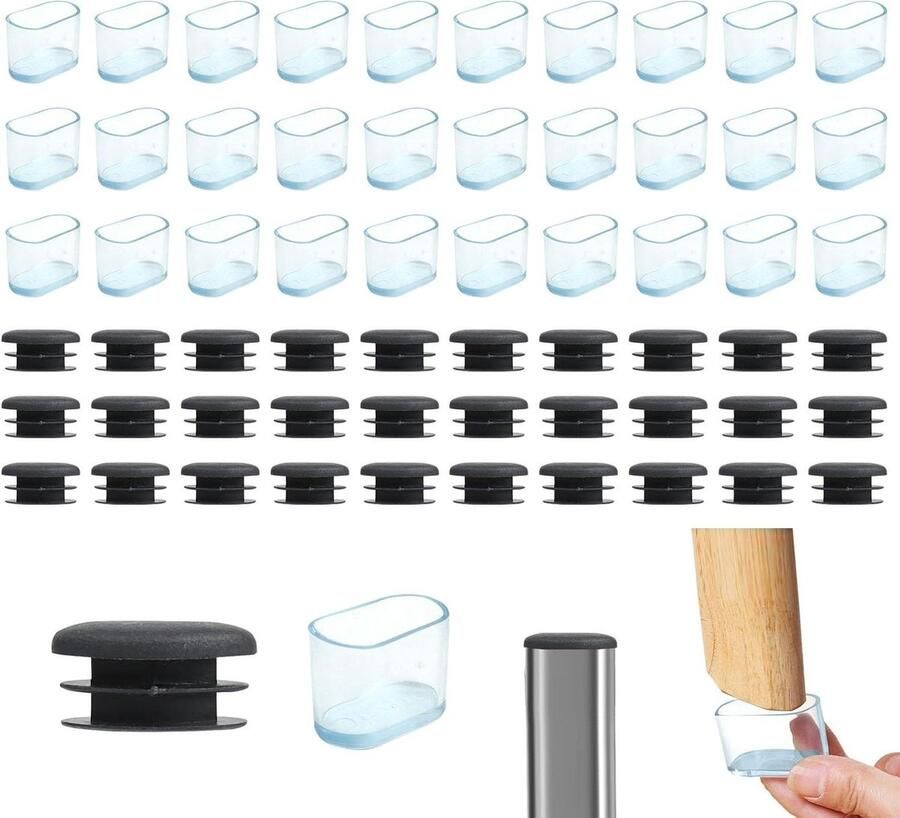 60 stuks ovale stoelpootdoppen transparante siliconen antislip kunststof vloerbescherming meubelpoten stoelpootbeschermers 30 mm x 15 mm stoelpootbeschermers
