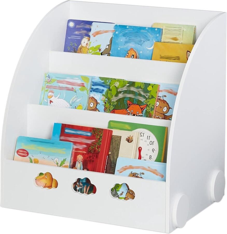 60 x 58 x 45 cm kinderrek met wolkendesign en 3 vakken MDF wit klein kinderboekenrek Boekenkast kind