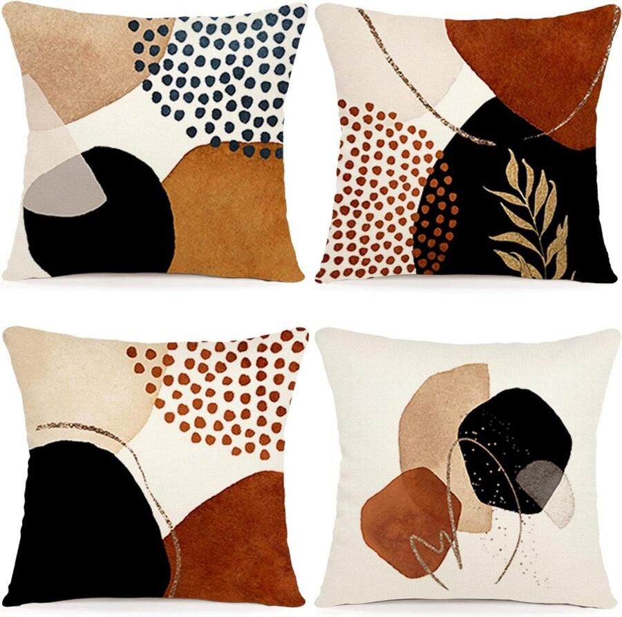 60 x 60 cm kussensloop set van 4 linnen sierkussens moderne boho kussenhoezen abstract patroon bank slaapkamer outdoor