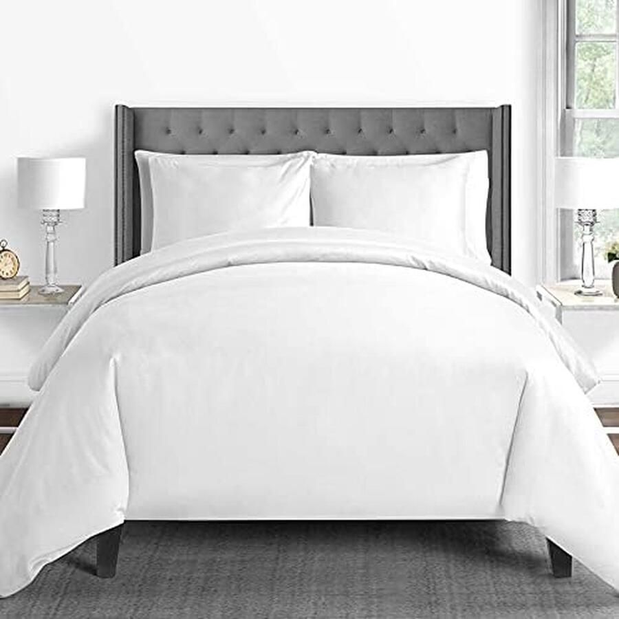 600 Thread Count Cotton Bed Linen 100% Long Staple Cotton Duvet Cover and Pillowcase 100% Cotton Mako Satin 2-Piece Bedding Set 135 x 200 cm + 80 x 80 cm White