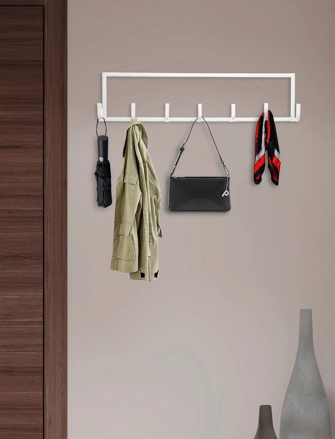 60cm 7 Haaks Wandkapstok Muur Wand Kapstok Hangende Design Muurkapstok Handdoekrek RVS Wit - Foto 2