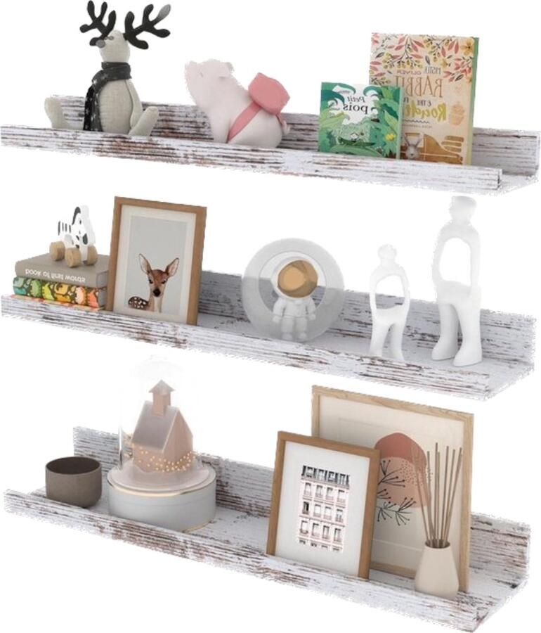 60cm Lang Rustiek Zwevend Wandrek Natuurlijke Houtnerf Fotolijst Woonkamer Keuken Kinderkamer Slaapkamer Set van 3 Verschillende Maten Wandplanken & -rekken