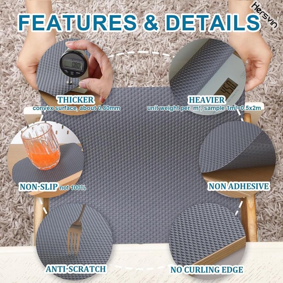 60cmx500cm Plankvoeringen Lijmvrij Keukenkast Lade Matten EVA Antislipmatten Waterdichte Wasbare Koelkast Matten Meubelbeschermer Plastic Bedekking (Donkergrijs Punt)