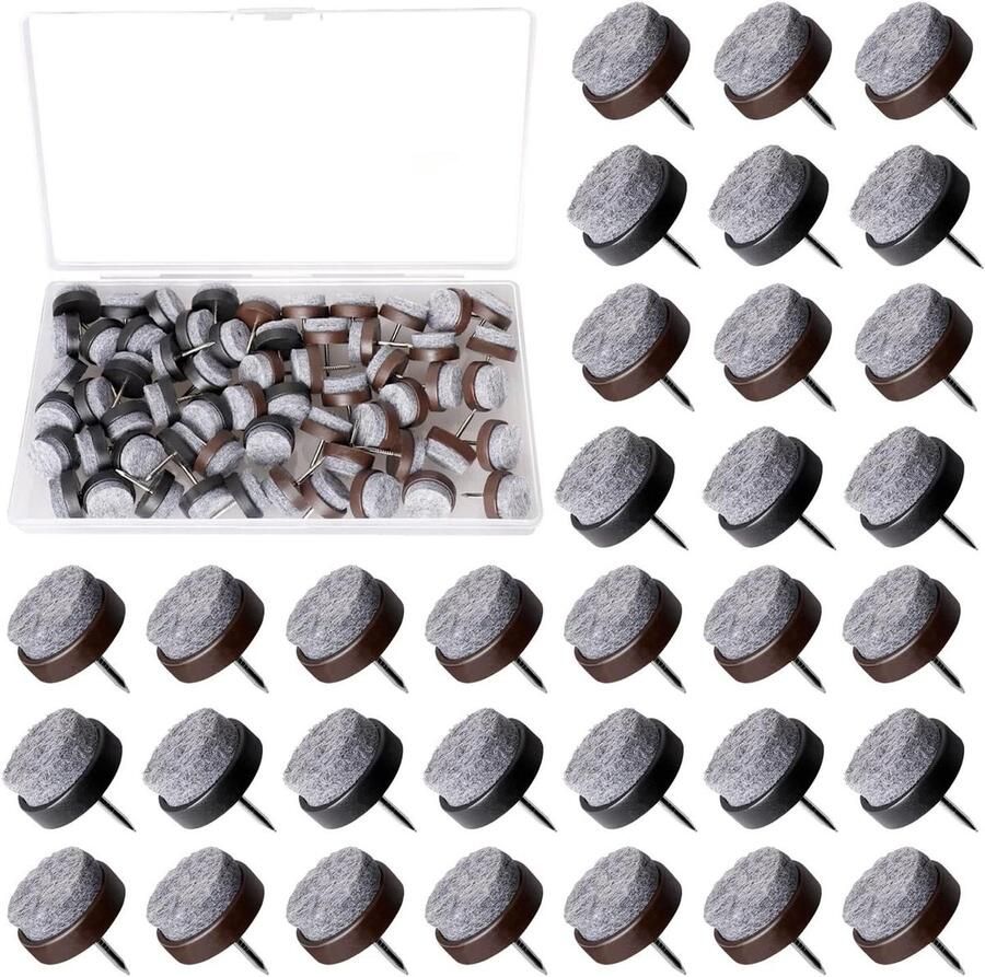Allecto Plus Viltglijders met spijkers voor tafel- en stoelpoten 60 stuks 20 mm Stoelbeschermers Parketglijders Inclusief plastic doos Zwarte en bruine nagels Vloerbescherming Meubelaccessoires