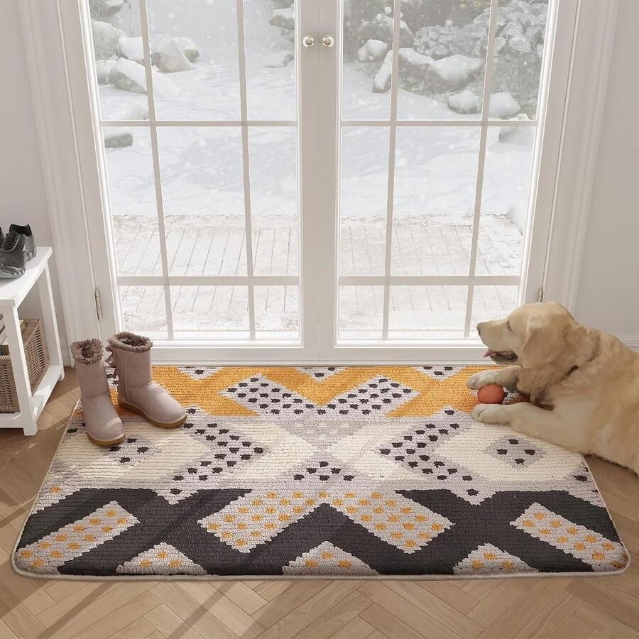 60x90 cm Antislip Machinewasbare Deurmat Zachte Dirt Trapper Vloerkleed Voordeur Toegangskleed voor Binnen Buiten Zwartbruin Deurmat