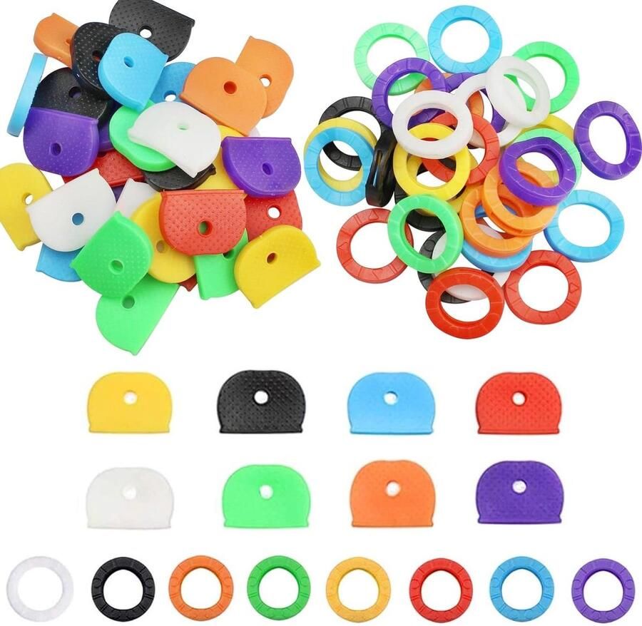 64-delige Sleutelkapjes set Sterke sleutelidentificatieringen in 8 kleuren Rond en Vierkant Multicolor Voor eenvoudige identificatie van deursleutels